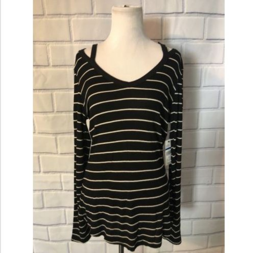 NWT Energie Long Sleeve Blouse Cut Out Stripes